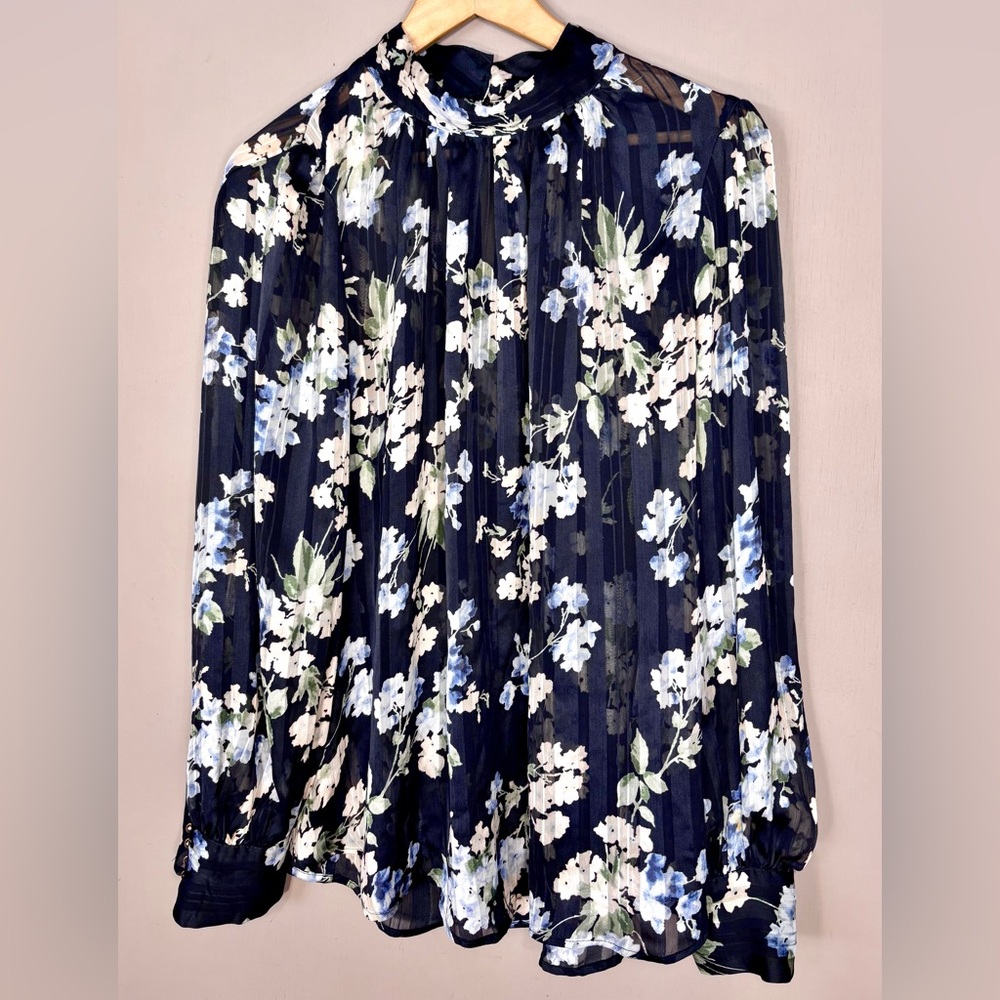 H&M Navy Floral Sheer Blouse - Picture 1 of 10